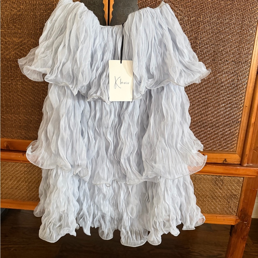 Klesis Strapless Ruffle Dress - Light Blue - Size S
